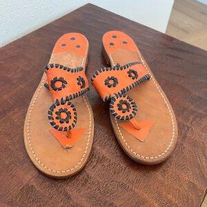 Jack Rogers Flat Orange Leather Palm Beach Navajo Hampton Beachy Sandals Sz 10